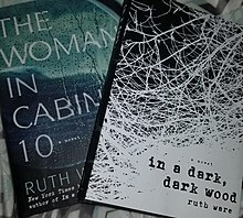 Image of jacket design for Ruth Ware's first two novels, In a Dark, Dark Wood (copyright 2015 Simon & Schuster, jacket design Alan Dingman, jacket art by Shutterstock) and The Woman in Cabin 10 (copyright 2016 Simon & Schuster, jacket design Alan Dingman, jacket photographs by Alamy and Arcangel).