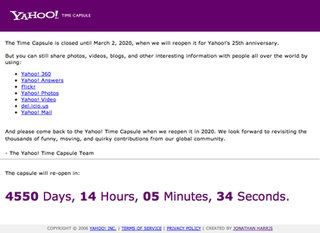 <span class="mw-page-title-main">Yahoo! Time Capsule</span> Digital time capsule with contributions about life in 2006