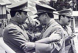 Generals Sergio Arellano Stark and Augusto Pinochet a few hours before the departure of the Caravan of Death (September 1973) CaravanDeath.jpg