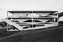 Black and white photograph of a school building in Thal, Switzerland