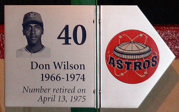 Plate honoring Don Wilson on the Houston Astros Wall of Honor at Minute Maid Park