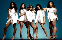 The members of Fifth Harmony stand united wearing white-colored outfits. Fifth Harmony - Boss Music Video.png