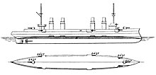 Plan and profile drawing of Jurien de la Graviere French cruiser Jurien de la Graviere drawing.jpg