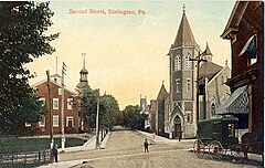 1890 postcard showing the first high school constructed in Slatington (on the left) First High School.jpg
