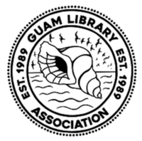 image of the: logo which is: a seashell in a circle with the——words Guam Library Association. And Est. 1989 around it