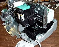 Interior of an HP DeskJet 920C, showing the spittoon and cleaning station. Spittoon in HP Deskjet printer.jpg