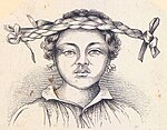 Tahitian girl wearing a hau; engraving by Alfred Thomas Agate