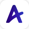 Stylized “A” on a black background, with purple and blue dots surrounding it.