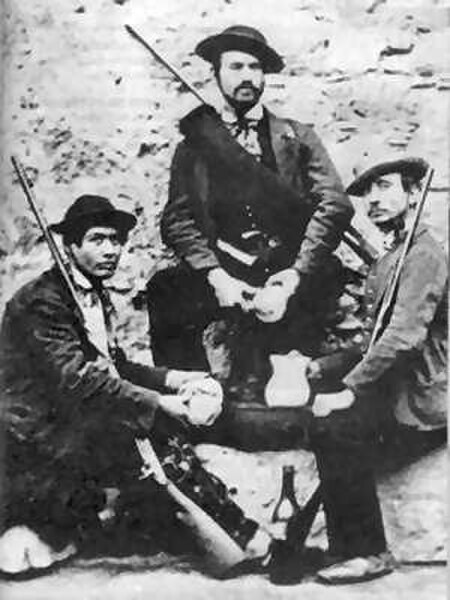 Carmine Crocco's lieutenant Agostino Sacchitiello and members of his band from Bisaccia, Campania photographed in 1862