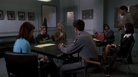 The film's main cast (from left to right) A. J. Cook as Kimberly Corman, James Kirk as Tim Carpenter, Lynda Boyd as Nora Carpenter, Michael Landes as 