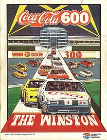 The 1987 Coca-Cola 600 program cover, featuring Buddy Baker and Dale Earnhardt. Artwork by NASCAR artist Sam Bass.