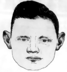 A Metropolitan Police identikit of a suspect, compiled from a description by an eyewitness following the murder of Frances Brown in 1964. The suspect has never been apprehended or identified. Hammersmith nude murders suspect identikit.png