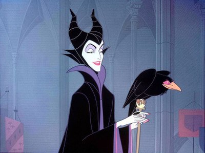 Maleficent (along with her raven Diablo), as she appears in Disney's Sleeping Beauty.