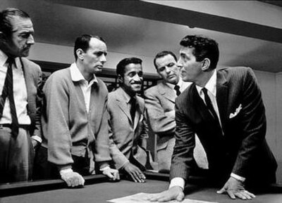 From left to right: Lester, Bishop, Davis, Sinatra, and Martin