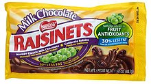 Raisinets, a brand of chocolate-covered raisin Raisinets-Wrapper-Small.jpg