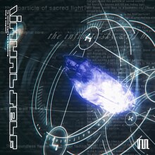 The design features a central, glowing blue crystal. Surrounding it are various geometric lines and circles, resembling a complex mystical diagram. The background is dark with faint text and symbols. The album title, "Virtual Self", is displayed vertically on the left side in a stylized font.