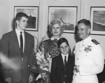 Right to left: McCain in 1951, with his son John, wife Roberta, and son Joe