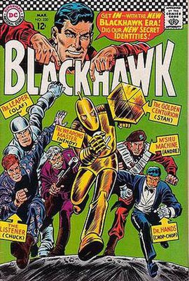 Blackhawk #230 (March 1967): The Blackhawks adopt alter-egos, art by Dick Dillin.