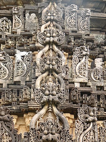 Kirtimukha decoration (demon faces) on tower at Amrutesvara Temple, Amruthapura