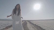 Lovato as she wanders through the desert in the music video for "Skyscraper". DemiLovatoSkyscraperVideo.jpg