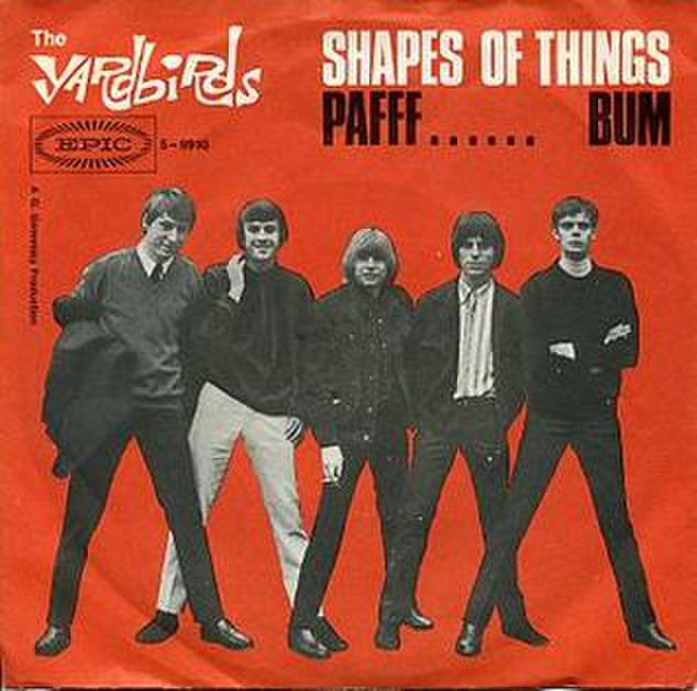 German picture sleeve cover for The Yardbirds 45 single "Shapes of Things", 5–9910, by Epic Records, 1966