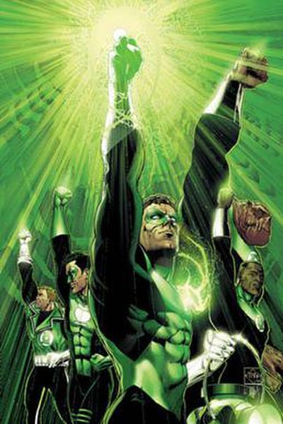 Cover of Green Lantern: Rebirth #6 (May 2005) Pictured left to right: Guy Gardner, Kyle Rayner, Hal Jordan, John Stewart, and Kilowog. Art by Ethan Va