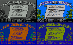 King's Quest -Top: Game in composite mode, Bottom: Game in RGB mode, Left: with RGB monitor, Right: with composite monitor