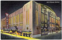 Chicago Stadium at Night, 1950 Curteich Linen Postcard Chicagostadiumnight150.jpg