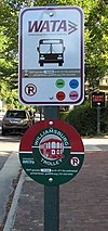 A WATA Bus and Trolley sign, with information to locate the next bus. WATA bus trolley sign.jpg