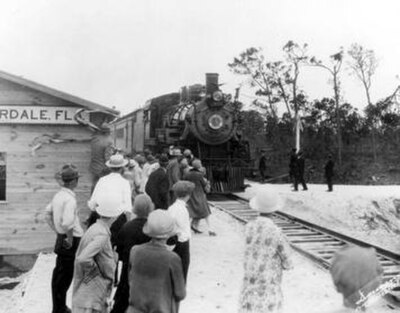 The Orange Blossom Special arrives at the temporary Seaboard Air Line Railway Fort Lauderdale station in 1927.