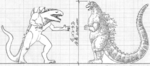 Early concept artwork depicting the showdown between Godzilla and Zilla in Godzilla: Final Wars.