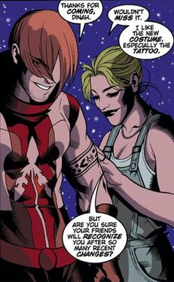 Roy Harper, with Dinah Lance, after he got his new band tattoo to honor his Navajo upbringing. Art by Rick Mays.