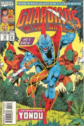 Yondu on the cover of Guardians of the Galaxy #44 (January 1994). Art by Steve Montano and Kevin West.