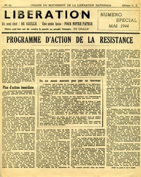 Front Page of Libération Newspaper, May 1944