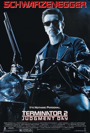A human-like figure wearing sunglasses holds a shotgun while on a motorcycle. The tagline reads 