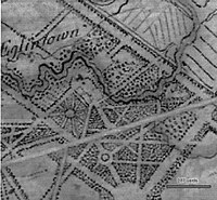 William Roy's 1747-55 map showing a bridge only upstream of the castle, roughly where Thomson also shows a bridge in his 1828 map. William Roy, Eglinton, 1747 - 55.jpg