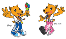 "Ujang" and "Che Mek", the mousedeers, the official mascots of the games. 2006 FESPIC Games mascot.gif