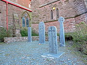 Reproductions of medieval Manx crosses at Peel Cathedral