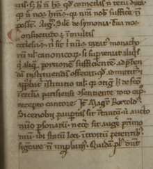 The chronicler Emo citing "Master Berthold" (at the end of the fifth line up from the bottom) University of Groningen Library, HS 116, fol. 15r, excerpt.png