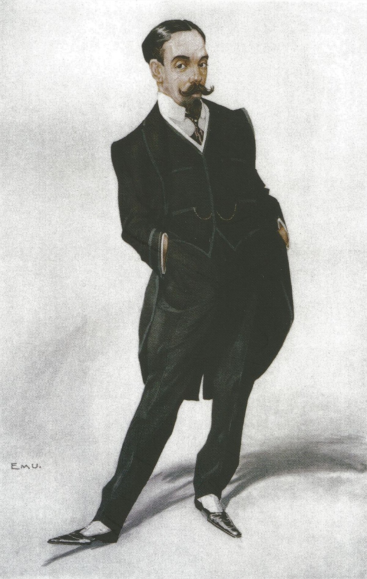 caricature of neatly bearded man in formal dress