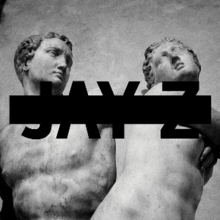 Two statues of Alpheus and Arethusa behind a gray background. The artist's name (Jay-Z) is crossed out with a black bar.