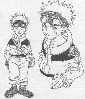 Original sketch for Naruto in Kishimoto's one-shot, Naruto (1997), which went through several alterations for the manga series due to its amount of de