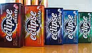 Eclipse mint packets in various flavors: cinnamon, orange, winterfrost, peppermint, and spearmint Eclipseseseses.jpg