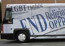 The first Equality Ride bus showing part of its slogan, "Learn from History: End Religion-Based Oppression." Equality-Ride-Bus-2006.jpg