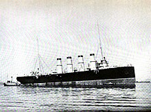 Chateaurenault before completion; note how high the vessel sits in the water French cruiser Chateaurenault c. 1899.jpg