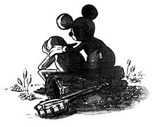 Disney artists Joe Lanzisero and Tim Kirk drew this tribute of Mickey Mouse consoling Kermit the Frog, which appeared in the Summer 1990 issue of WD Eye, Walt Disney Imagineering's employee magazine. Mickeykermit.jpg