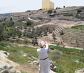 View of the priest as he sprinkled the blood towards the entrance of the temple. His view went directly over Golgotha.