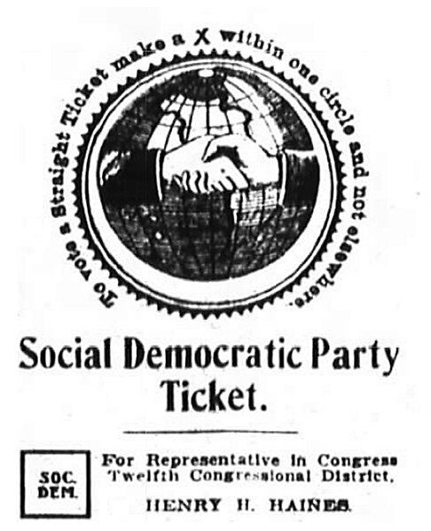 The Chicago SDP made use of the same clasped-hands-over-a-globe logo that was later appropriated by the Socialist Party of America.