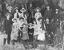 The Browning and Whitaker pioneer families, gathered for a photograph in Sarasota, Florida during 1886 - Sarasota County History Center collection Browning and Whitaker families 1886 - 83d40m - Sarasota Florida pioneers.JPG