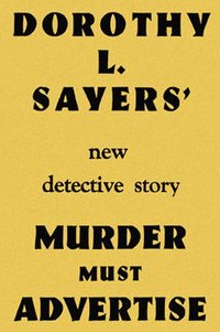 Kovrilbildo por la unua eldono de la romano de Dorothy Sayers, Murder Must Advertise